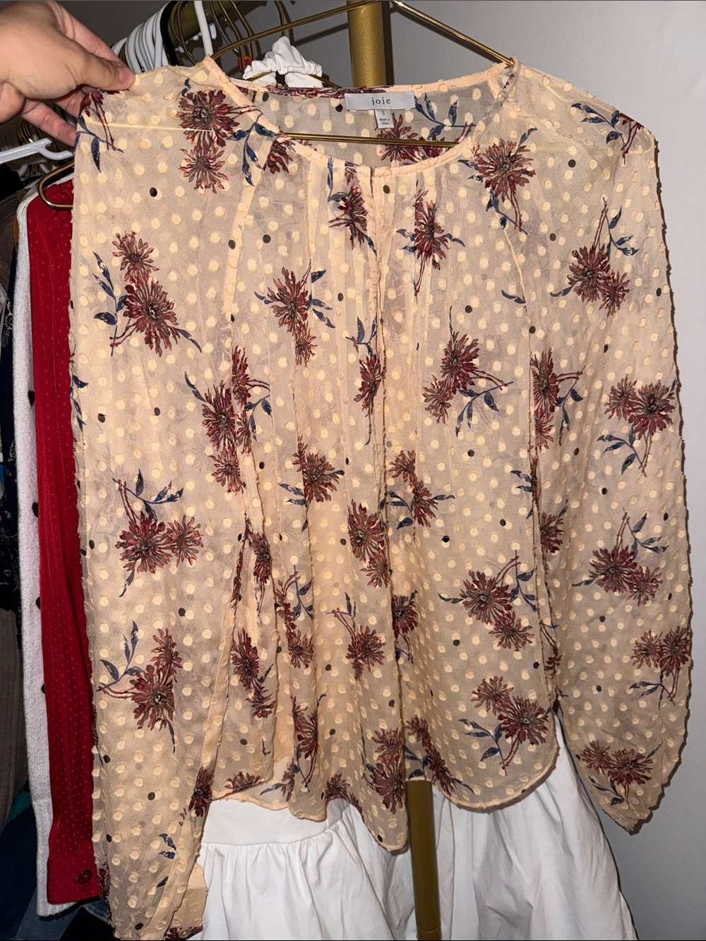Joie Beige Dot Blouse with Rust Floral Print